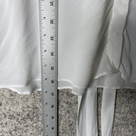 Mango Shirt Womens Medium White Valentin Tie Neck Long Sleeve Button Up Blouse - Picture 2 of 8